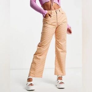 NWT Ragged Priest High Rise Pink & Yellow Wavy Print Straight Leg Jeans Size 28